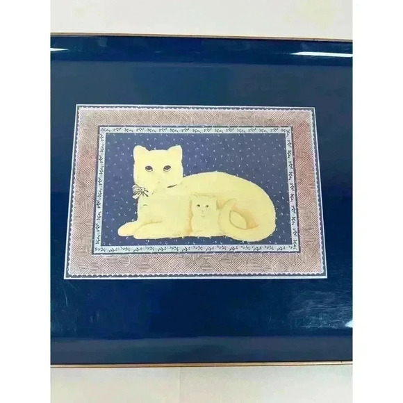 Elizabeth King Brownd Otigiri Cat Kitten Lacquerware Tray Platter Blue Rectangle - Picture 4 of 4